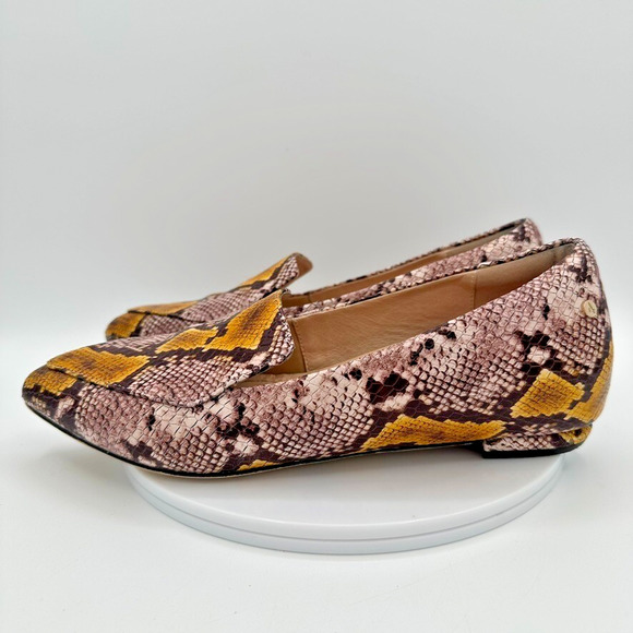 Frankie4 Faye Mustard Python Loafers Womens 8 Leather Prep Quiet Luxury Capsule - Picture 1 of 12